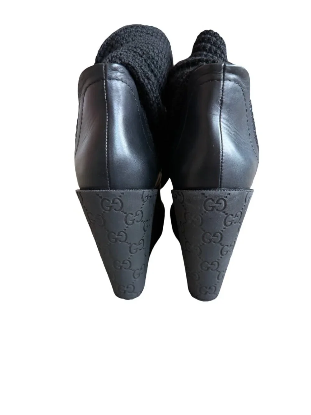 Gucci Aspen Wool Babylon Black Wool Knit Over the Knee Wedge Size 9.5 Women's